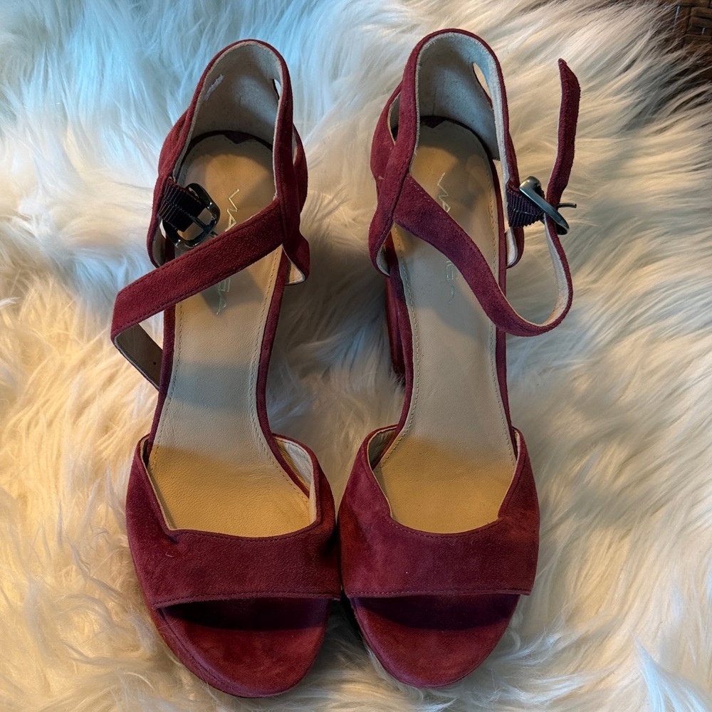 Via Spiga Burgundy Suede Ankle-Strap Open-Toe Heels